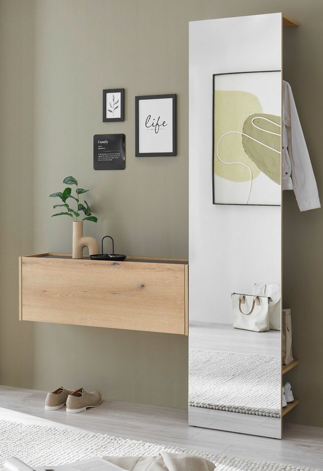 Furn.Design Garderoben-Set Center, (Flurgarderobe in Eiche mit Grau, 2-teilig, 150 x 200 cm), mit Kleiderstange und großer Spiegelfront von Furn.Design