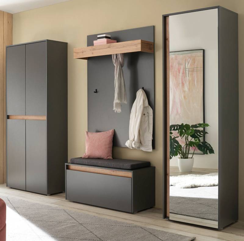 Furn.Design Garderoben-Set Center, (Flurgarderobe in grau mit Wotan Eiche, Komplett-Set 5-teilig), mit viel Stauraum von Furn.Design