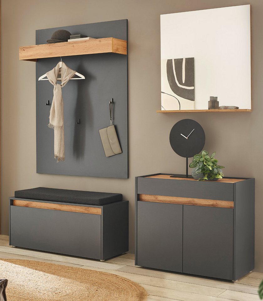 Furn.Design Garderoben-Set Center, (Kombination in grau matt mit Wotan Eiche, 5-St., 190 x 200 cm), mit Spiegel von Furn.Design