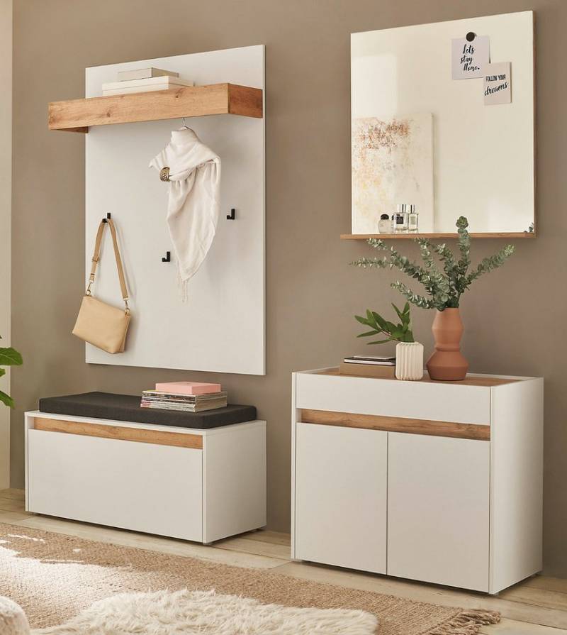 Furn.Design Garderoben-Set Center, (Kombination in weiß mit Wotan Eiche, 5-St., Breite 190 cm), mit Spiegel von Furn.Design