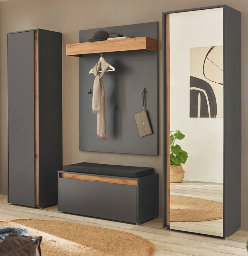 Furn.Design Garderoben-Set Center, (in grau matt und Wotan Eiche, 5-St., 230 x 200 cm), mit Spiegel von Furn.Design