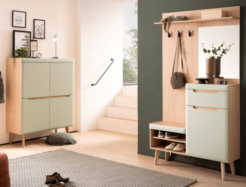 Furn.Design Garderoben-Set Isgard, (in Eiche und Pistazie grün, 2-St., Kompaktgarderobe und Schuhkommode), mit Soft-Close-Funktion von Furn.Design