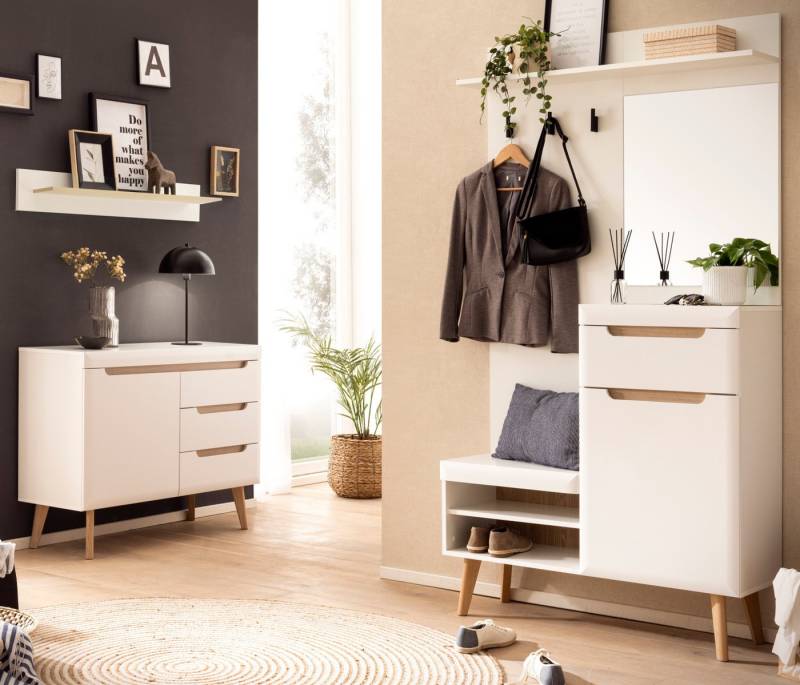 Furn.Design Garderoben-Set Isgard, (in weiß matt mit Eiche, 3-St), Vollauszug und Soft-Close-Funktion von Furn.Design