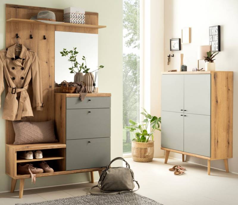 Furn.Design Garderoben-Set Juna, (Kompaktgarderobe und Highboard, 2-St., Evoke Eiche mit Salbei grün), mit viel Stauraum von Furn.Design