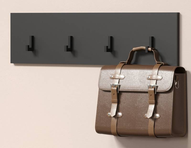 Furn.Design Garderobenleiste Avila (Wandgarderobe in Anthrazit grau, 80 x 20 cm), mit 4 Kleiderhaken von Furn.Design