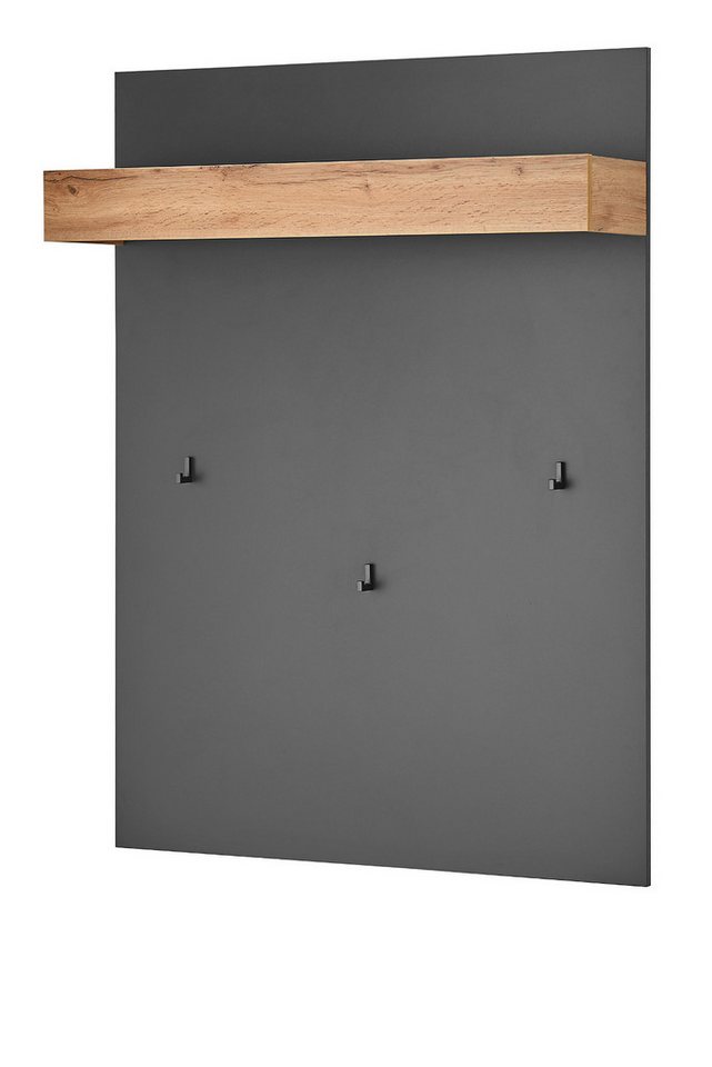 Furn.Design Garderobenpaneel Center (Garderobe in grau matt und Wotan Eiche Dekor, 100 x 135 cm), mit verdeckter Kleiderstange von Furn.Design