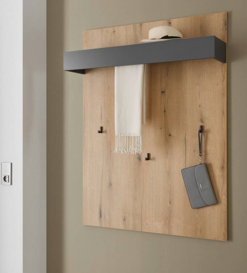 Furn.Design Garderobenpaneel Center (Wandgarderobe in Eiche mit Grau, 100 x 135 cm), mit verdeckter Kleiderstange von Furn.Design