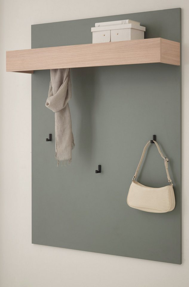 Furn.Design Garderobenpaneel Center (Wandgarderobe in Salbei Grün mit Eiche Dekor, 100 x 135 cm), verdeckte Kleiderstange von Furn.Design