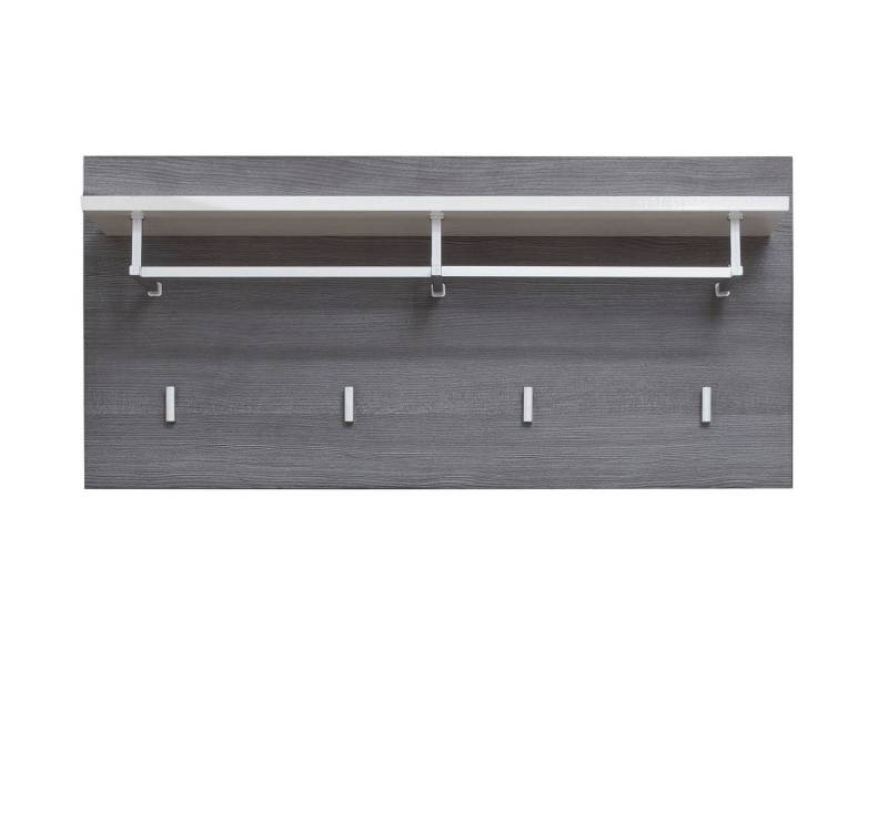 Furn.Design Garderobenpaneel Line (Wandgarderobe in weiß Hochglanz und Rauchsilber grau, 80 x 40 cm), mit Kleiderstange von Furn.Design