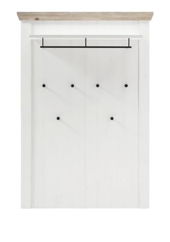 Furn.Design Garderobenpaneel in Pinie weiß und Oslo Pinie Landhaus Wandgarderobe Jackenhaken Kleiderstange Hutablage hängend 107 x 153 cm Rovola von Furn.Design