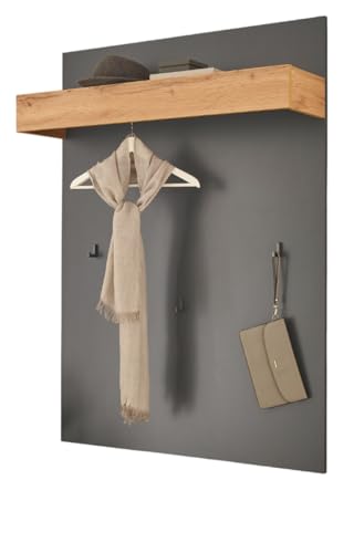Furn.Design Garderobenpaneel in grau matt und Wotan Eiche Wandgarderobe 100 x 135 cm, Center von Furn.Design