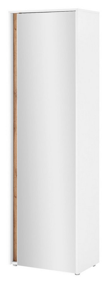 Furn.Design Garderobenschrank Center (Flurgarderobe in weiß matt mit Wotan Eiche, 60 x 200 cm) große Spiegeltür und Kleiderstange von Furn.Design