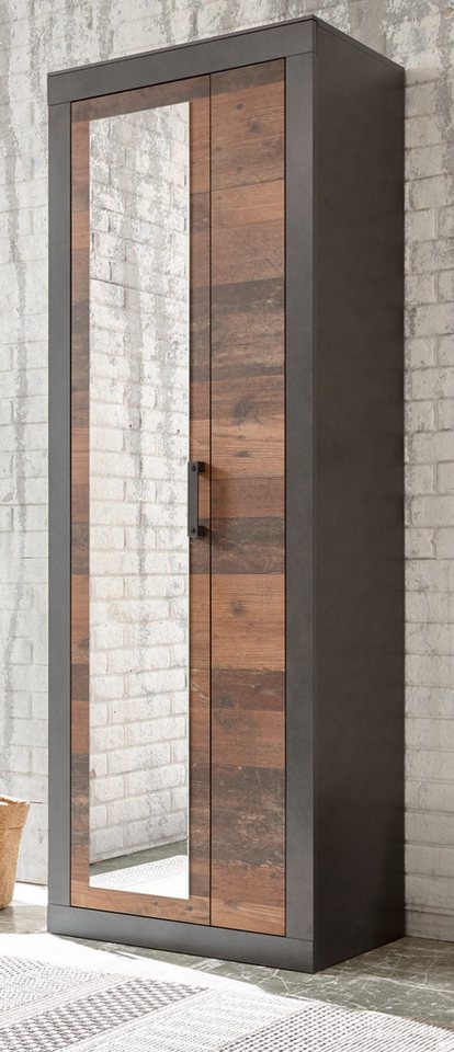 Furn.Design Garderobenschrank Ward (Schuhschrank in Used Wood mit grau, 65 x 201 cm) mit variabler Inneneinteilung von Furn.Design