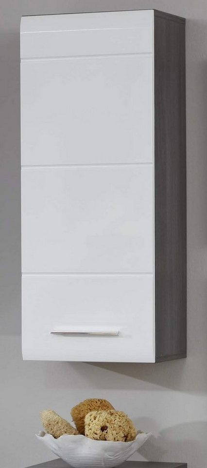Furn.Design Hängeschrank Lemos (Badschrank in weiß Hochglanz und Rauchsilber grau, 30 x 77 cm) Türanschlag wechselbar von Furn.Design