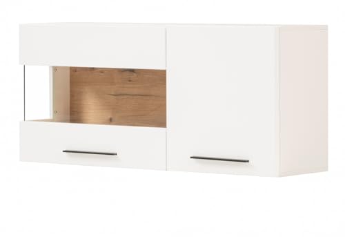 Furn.Design Hängevitrine in weiß matt und Evoke Eiche Vitrine hängend 120 cm, Soft-Close-Funktion, Lavell von Furn.Design