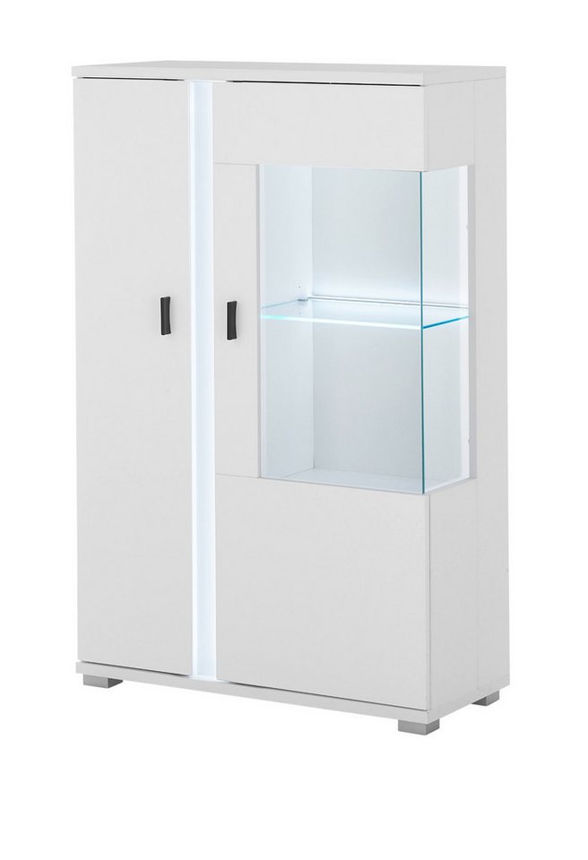 Furn.Design Highboard Bellport (Vitrine in weiß matt, 80 x 125 cm), inklusive LED-Beleuchtung und Soft-Close von Furn.Design