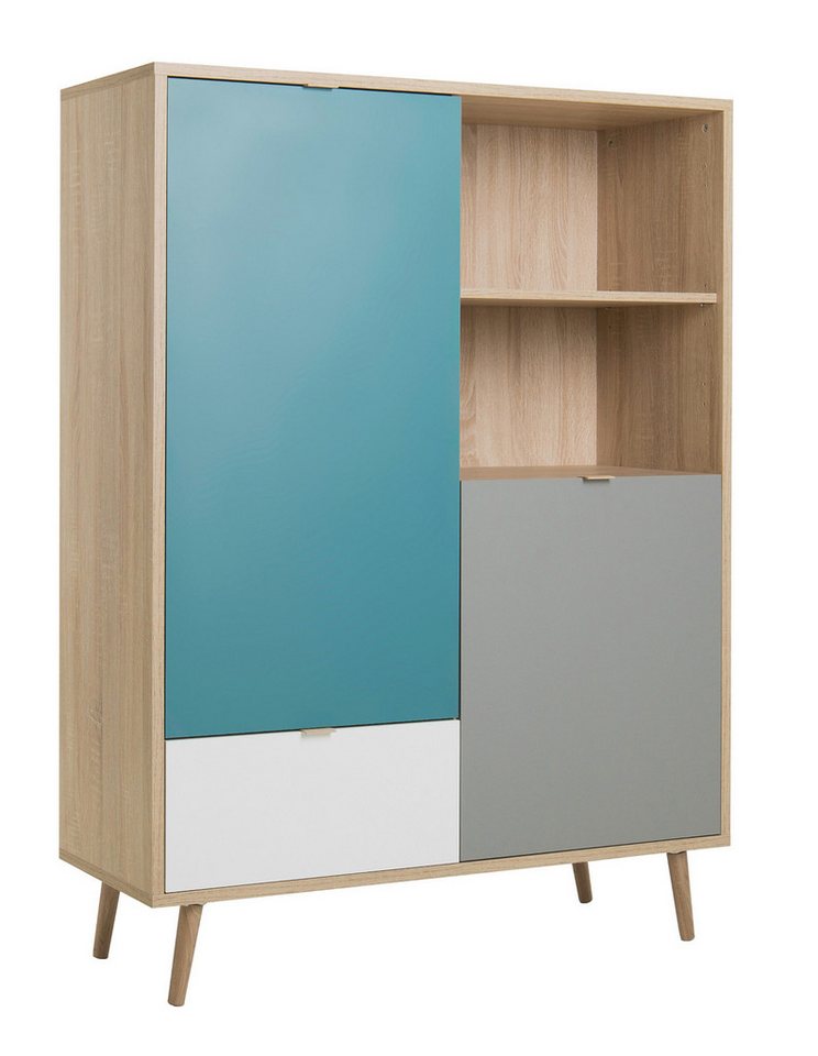 Furn.Design Highboard Colory (Kommode in Eiche Sonoma mit weiß, grau und grün, 103 x 139 cm), skandinavisches Design von Furn.Design