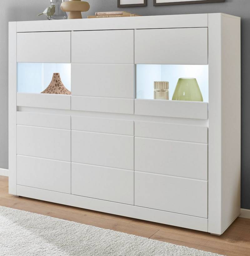 Furn.Design Highboard Derby (Schrank in weiß, 3-türig, 12 Fächer, 165 x 132 cm), mit weiß oder Eiche, Soft-Close-Funktion von Furn.Design