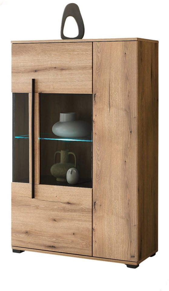 Furn.Design Highboard Design-D (Kommode in Evoke Eiche Dekor, 90 x 140 cm), 6 Staufächer und 2 Vitrinenfächer von Furn.Design