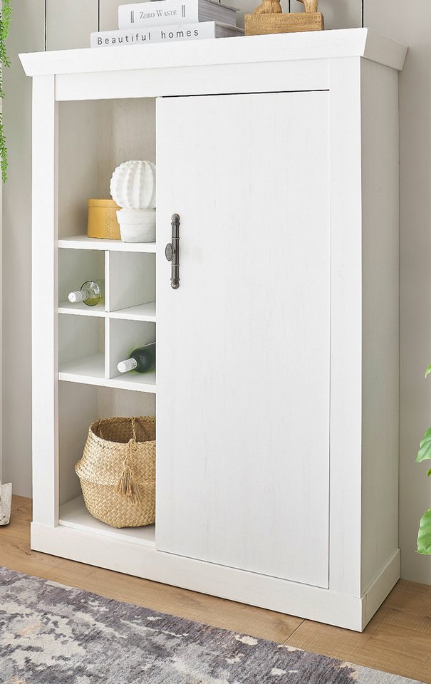 Furn.Design Highboard Fiastra (Kommode in Pinie weiß, 105 x 146 cm), mit Flaschenregal, Soft-Close-Funktion von Furn.Design