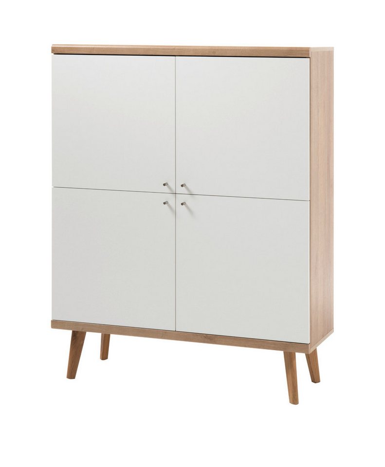 Furn.Design Highboard Helge (Anrichte in weiß und Eiche Riviera, 107 x 134 cm), skandinavisches Design von Furn.Design