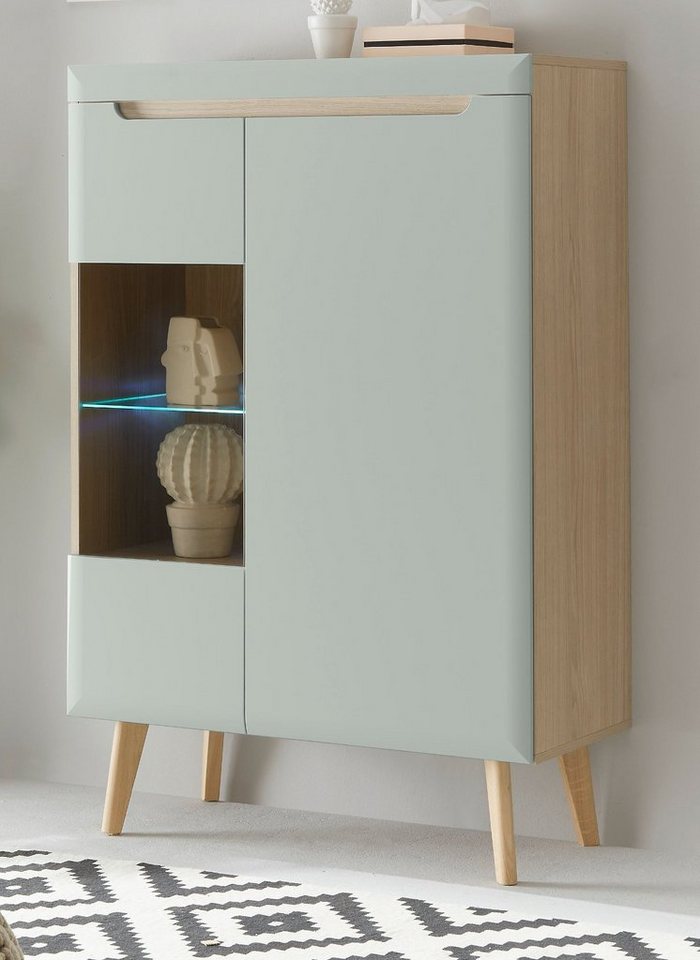 Furn.Design Highboard Isgard (Schrank in Pistazie matt mit Scandi Eiche, 90 x 134 cm), Soft-Close Funktion von Furn.Design