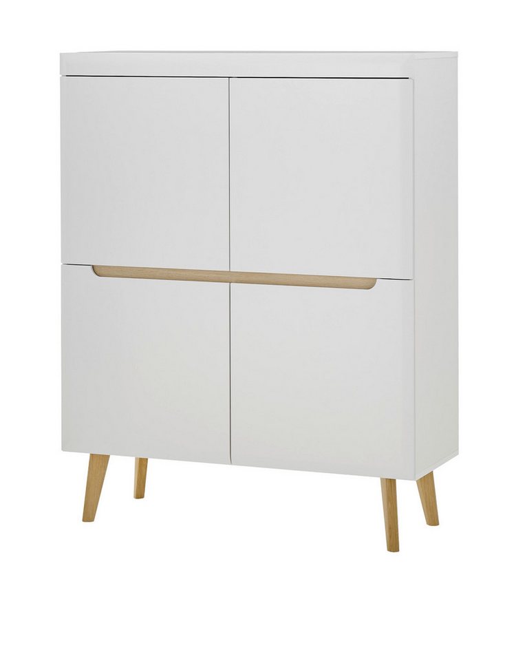 Furn.Design Highboard Isgard (Schrank in weiß matt mit Scandi Eiche, 107 x 134 cm), mit Soft-Close-Funktion von Furn.Design