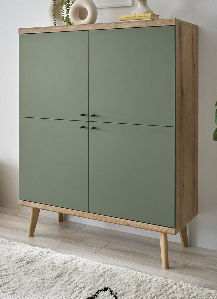 Furn.Design Highboard Juna (Kommode in Evoke Eiche mit Salbeigrün, 107 x 134 cm, 8 Fächer), skandinavisches Design von Furn.Design