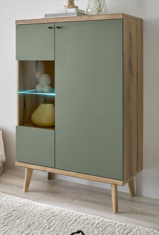 Furn.Design Highboard Juna (Kommode in Evoke Eiche und Salbeigrün, 90 x 134 cm), 7 Fächer von Furn.Design