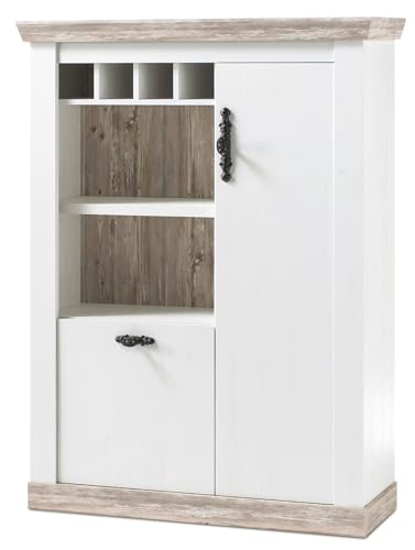 Furn.Design Highboard Kommode in weiß und Oslo Pinie Landhaus Stil Wohnzimmer Esszimmer Schrank Anrichte 105 x 146 cm Rovola (Highboard) von Furn.Design