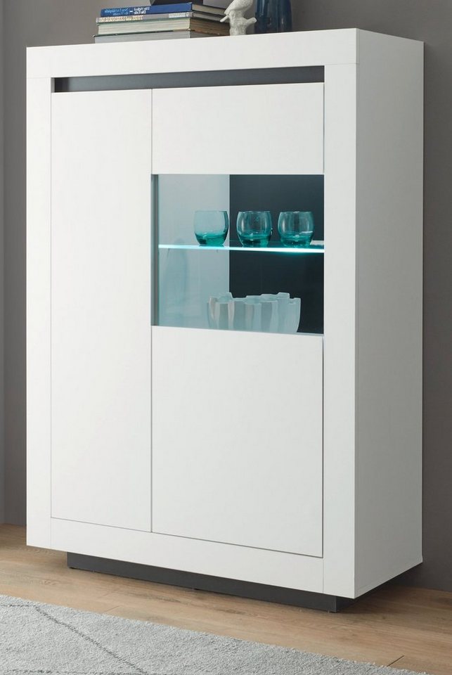 Furn.Design Highboard Rooky (Vitrine in matt weiß mit Anthrazit, 96 x 136 cm), mit viel Stauraum von Furn.Design