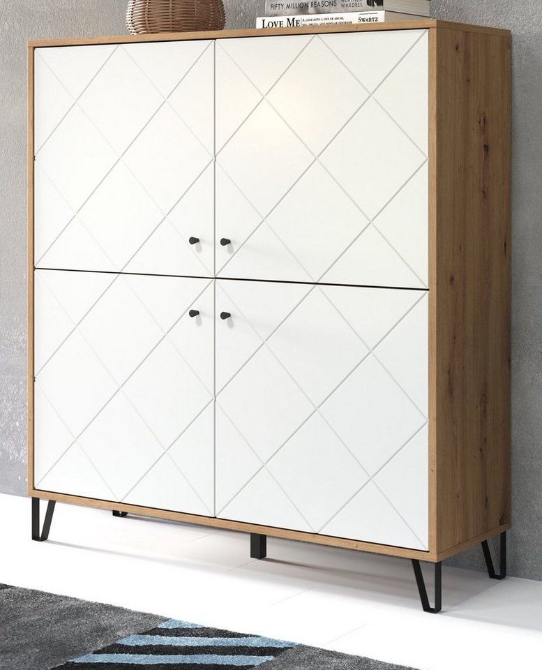 Furn.Design Highboard Tough (Kommode in Artisan Eiche und weiß, 4-türig, 123 x 136 cm), mit Soft-Close von Furn.Design