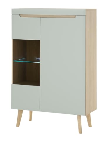 Furn.Design Highboard in Pistazie matt und Scandi Eiche Vitrine skandinavisch 90 x 134 cm, Isgard von Furn.Design