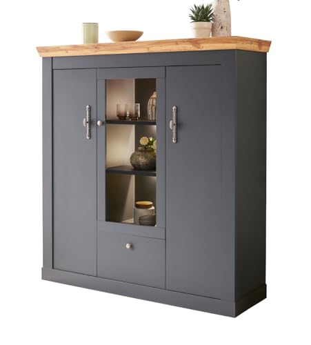 Furn.Design Highboard in grau und Wotan Eiche, Landhaus Wohn- und Esszimmer Vitrine 141 x 146 cm, Ribera von Furn.Design