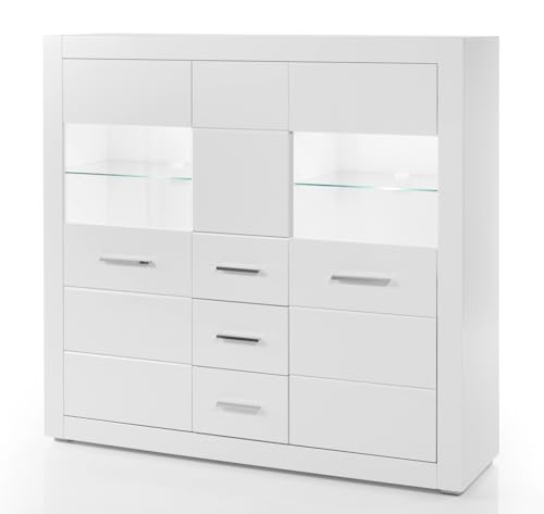 Furn.Design Highboard in weiß Hochglanz, Wohn- und Esszimmer Anrichte 149 x 142 cm, Carrara von Furn.Design