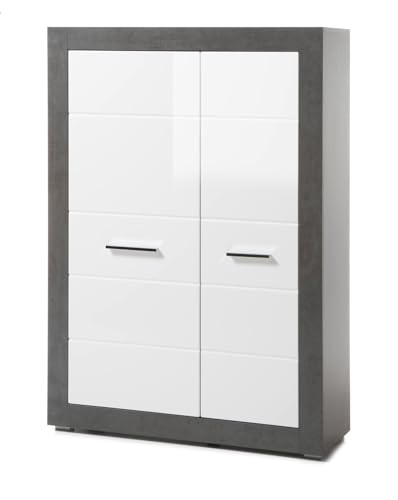 Furn.Design Highboard in weiß Hochglanz und grau Stone, Wohn- und Esszimmer Kommode 100 x 142 cm, Briard von Furn.Design