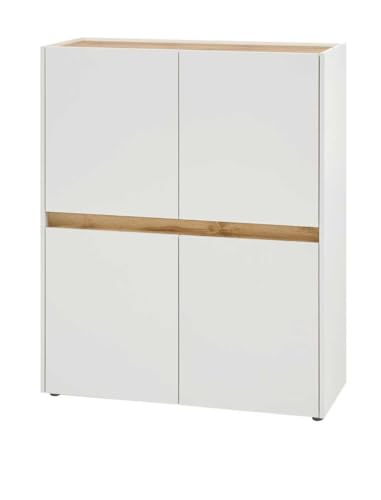 Furn.Design Highboard in weiß und Eiche Wotan Büroschrank Kommode Stauraumschrank für Homeoffice und Büro Anrichte Wohnzimmerschrank Mehrzweckschrank 100 x 122 Center (Highboard) von Furn.Design