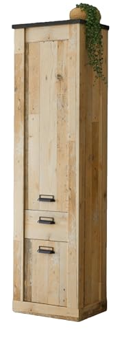 Furn.Design Stauraumschrank in Used Wood hell und anthrazit Mehrzweckschrank 51 x 201 cm, Stove von Furn.Design