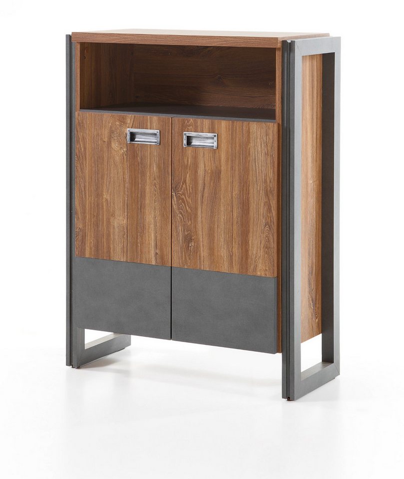 Furn.Design Kommode Auburn (Sideboard in Eiche Stirling und grau Matera, 75 x 100 cm), Industrial Design von Furn.Design