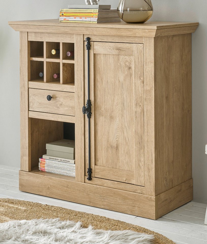 Furn.Design Kommode Dorset (Hochkommode in Eiche Gold Landhaus, 105 x 103 cm), mit Flaschenregal und Soft-Close-Funktion von Furn.Design