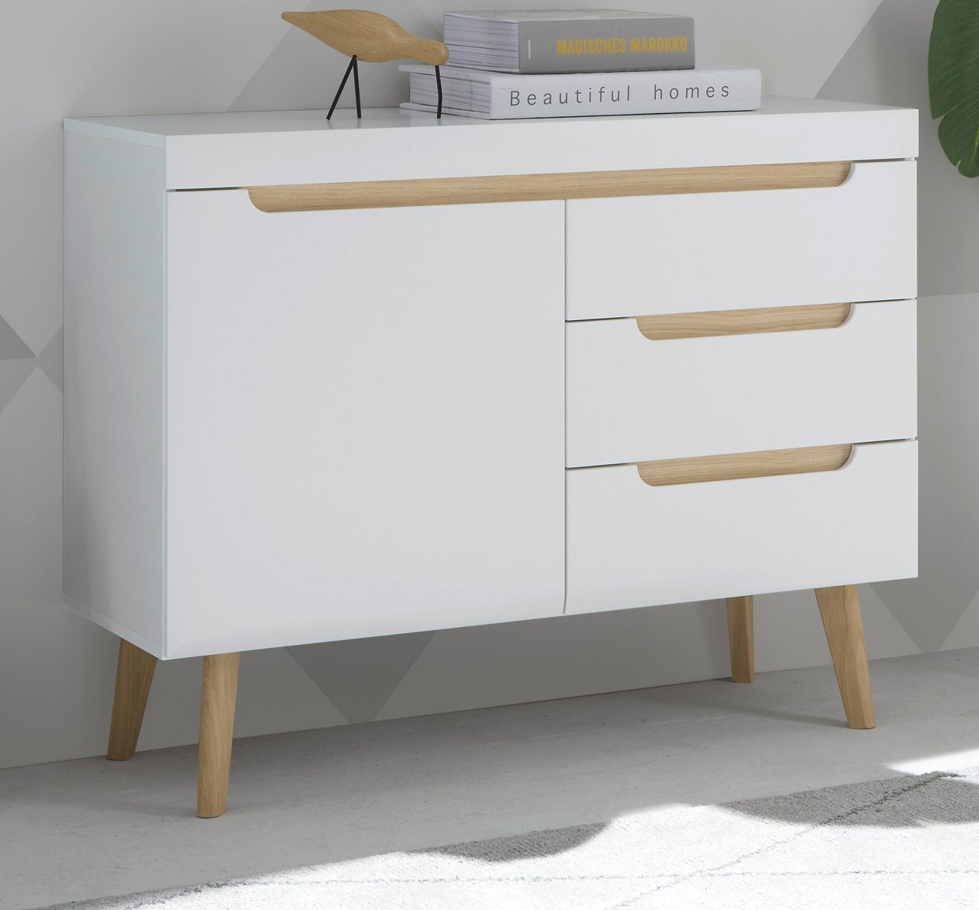 Furn.Design Kommode Isgard (Sideboard in weiß matt mit Scandi Eiche, 107 x 83 cm), mit Soft-Close-Funktion von Furn.Design