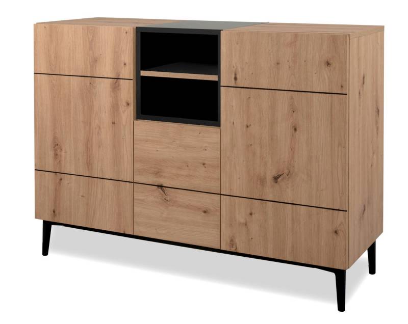 Furn.Design Kommode Liam (Sideboard in Eiche Artisan und schwarz, 120 x 90 cm), viel Stauraum von Furn.Design