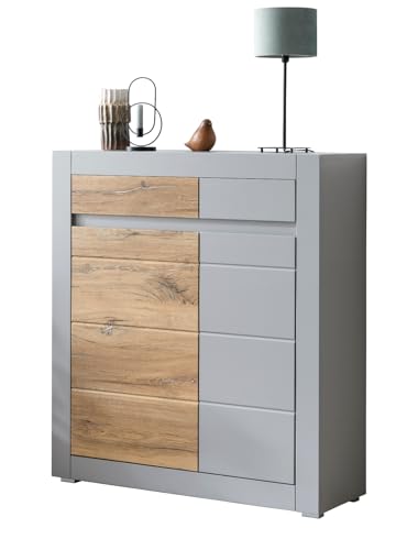 Furn.Design Kommode in Platingrau matt und Zinneiche, Wohn- und Esszimmer Highboard 100 x 113 cm, Tamaris von Furn.Design