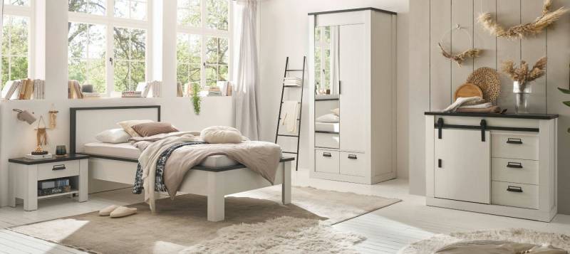 Furn.Design Komplettschlafzimmer Stove, (Schlafzimmer-Set Pinie weiß Landhaus, 4-tlg., Liegefläche 90x200 cm), Soft-Close-Funktion von Furn.Design