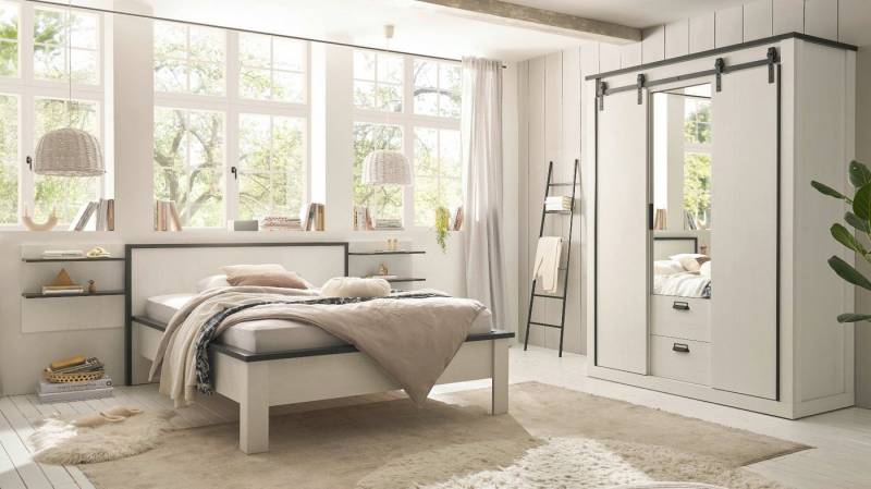 Furn.Design Komplettschlafzimmer Stove, (Schlafzimmer Set weiß Pinie, 4-tlg., Liegefläche 140x200 cm), mit Schiebetüren, Soft-Close-Funktion von Furn.Design