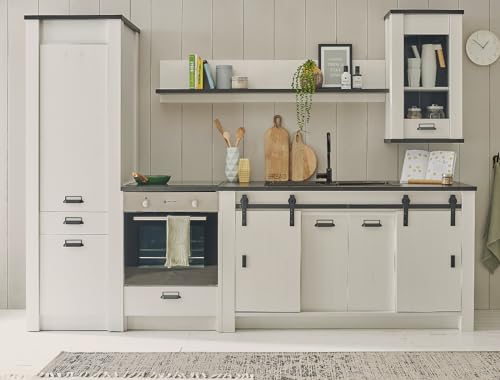 Furn.Design Küche Küchenzeile weiß Pinie und grau/anthrazit Küchenschrank Set 5-teilig Singleküche komplett Kücheneinrichtung 284 x 200 cm Stove (Set 3) von Furn.Design