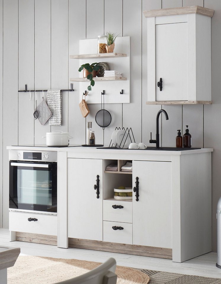 Furn.Design Küchenzeile Rovola, (Single-Küche in Pinie weiß Landhaus), mit Soft-Close-Funktion von Furn.Design