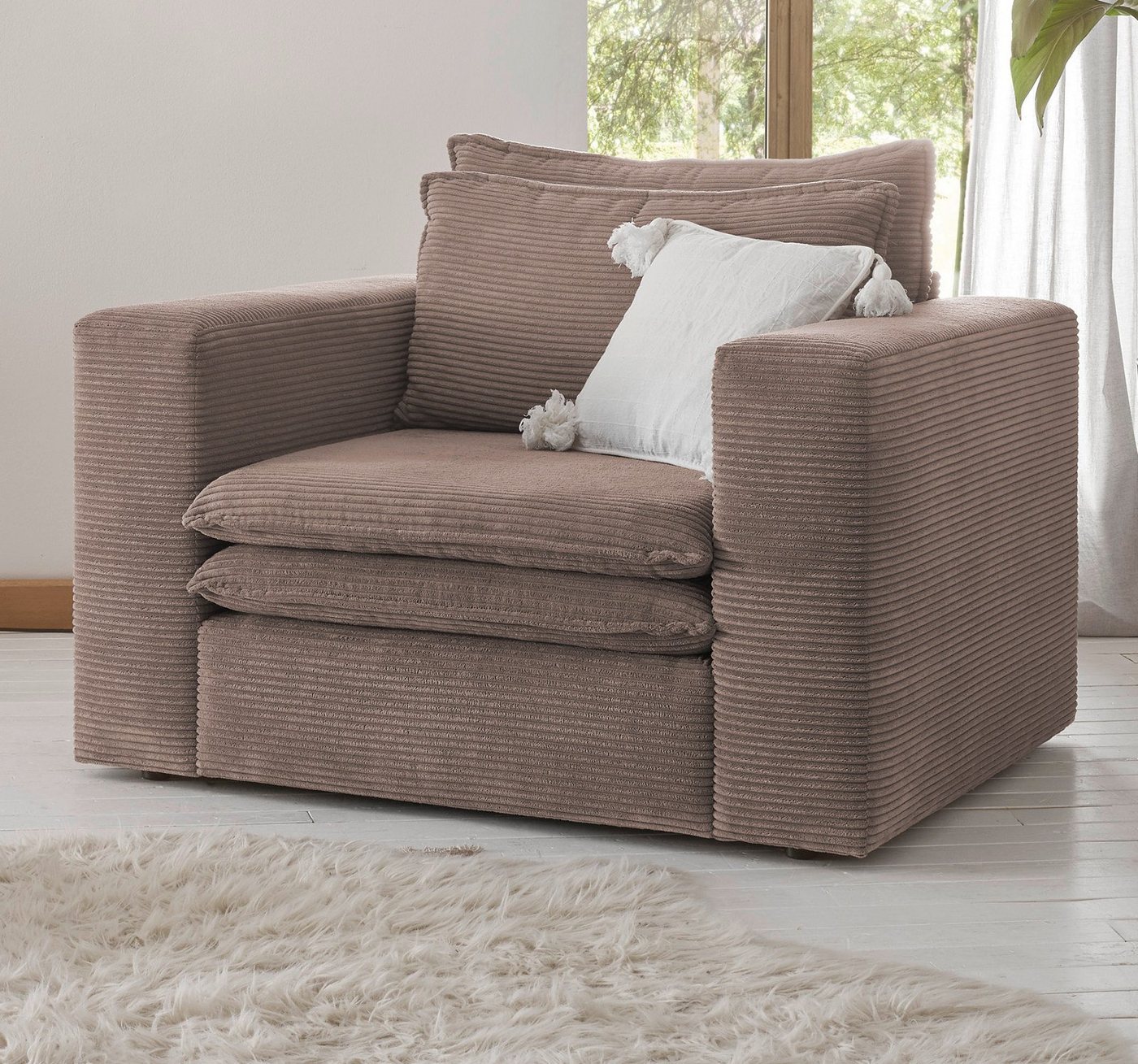 Furn.Design Loungesessel Pesaro (Polstersessel mit Cordbezug, Breite 110 cm), wahlweise mit Hocker von Furn.Design