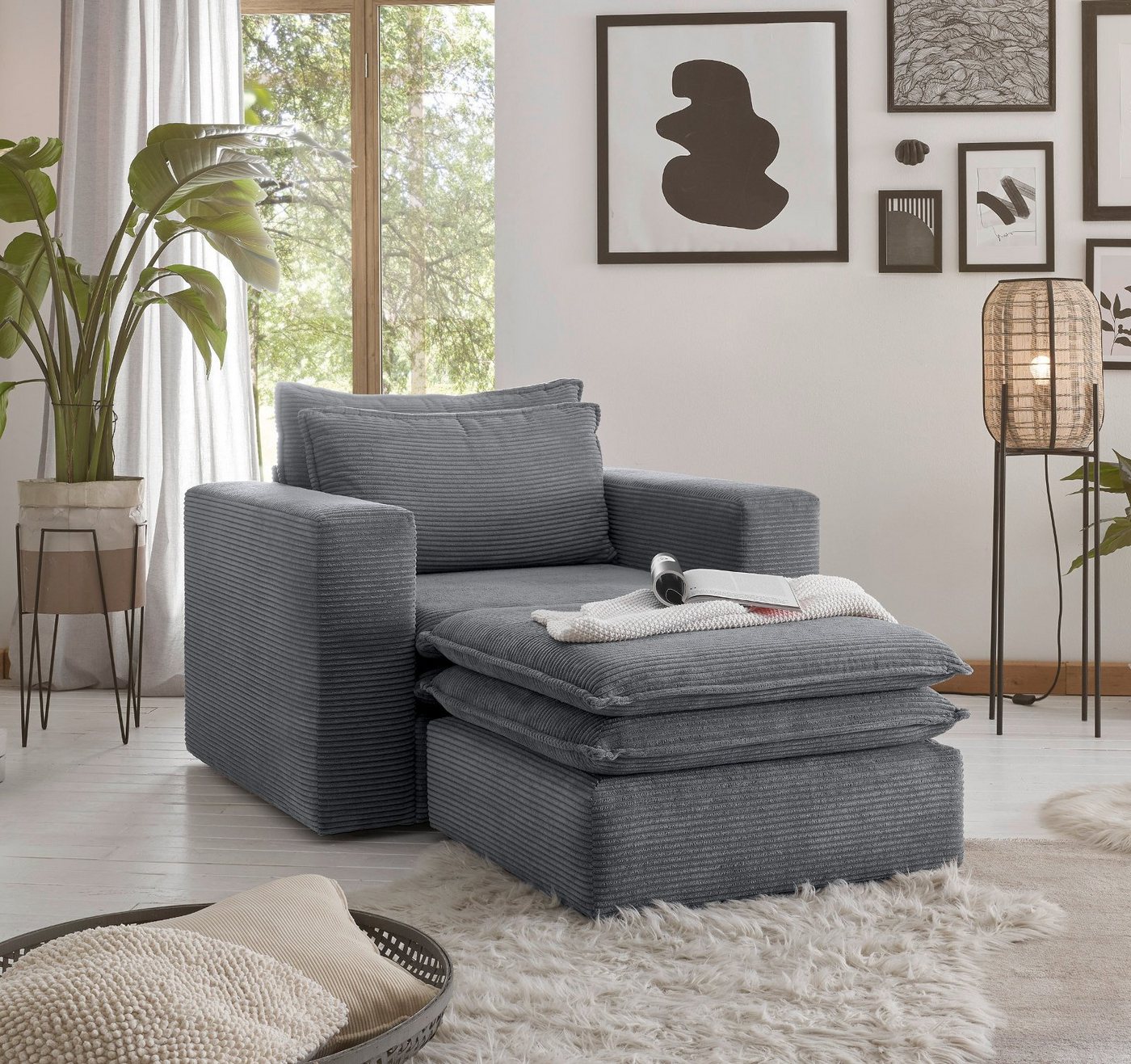 Furn.Design Loungesessel Pesaro (Polstersessel mit Cordbezug, Breite 110 cm), wahlweise mit Hocker von Furn.Design