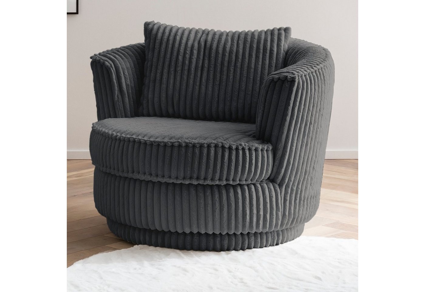 Furn.Design Loveseat Comfy (Komfortsessel in Mega Cord, inkl. Kissen, Ø 95 cm), 360° drehbar von Furn.Design